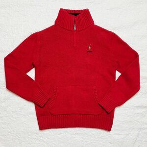 Polo Ralph Lauren Boys Red Interlock Quarter Zip Sweater Front Pocket Sz Large